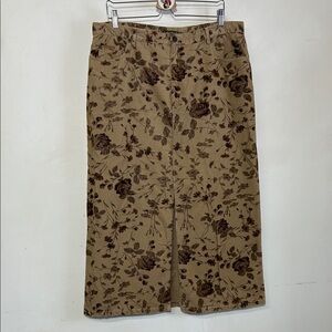 Eddie Bauer Skirt Corduroy Floral‎ Midi Maxi Long Beige Tan Brown Neutral Medium